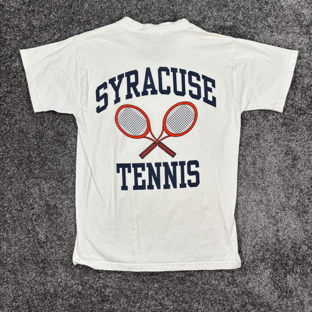 Vintage 90s Syracuse University Tennis Graphic T Shirt Mens Medium White